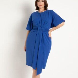 ELOQUII Cross Front Flutter Sleeve Dress Cobalt Blue